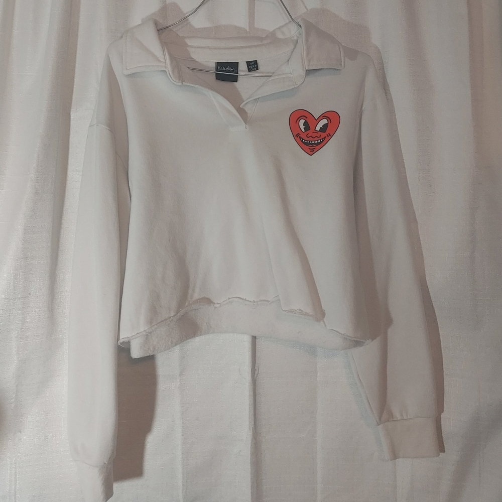 KEITH HARING Cropped Collared Pull Over Sweater Sz Medium